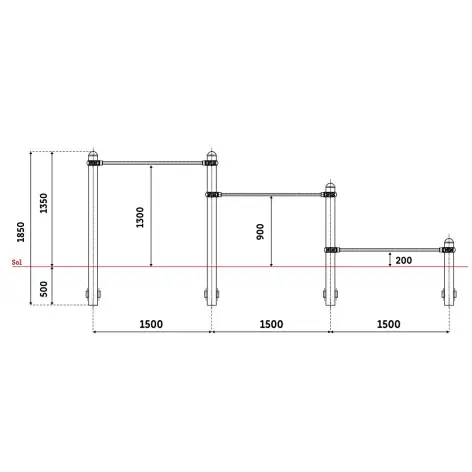 Triple barres basses d'entraînement outdoor - vue 2