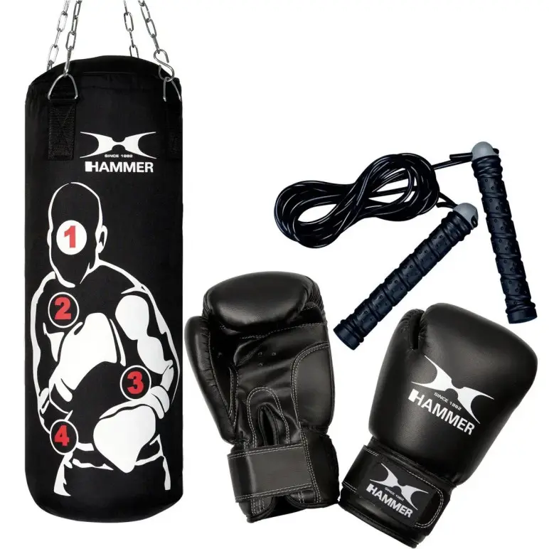 Kit de boxe avec sac de frappe, corde à sauter et gants de boxe