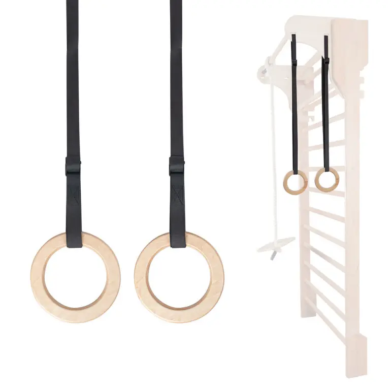 Anneaux de gymnastique en bois avec sangles réglables - fixation polyvalente