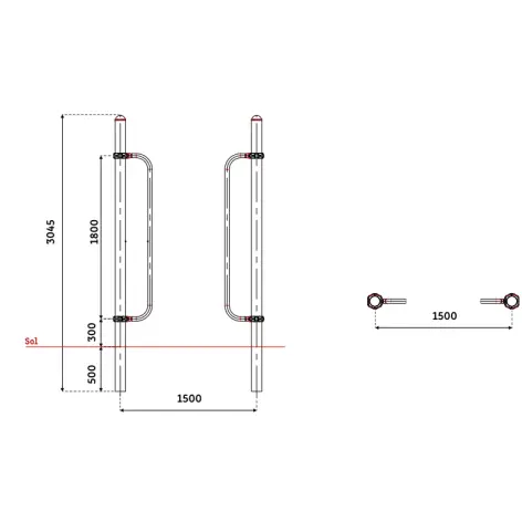 Double barre de pôle outdoor pour PMR - vue 2