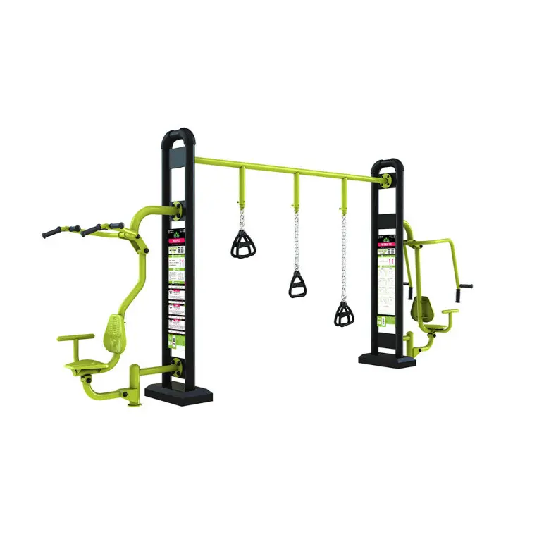 Station de fitness outdoor combinée avec anneaux TRX - Chest Press - Hack Squat