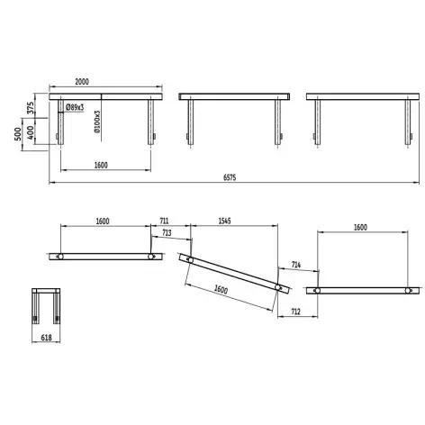 Triple poutre en plein air de 2 mètres - vue 2