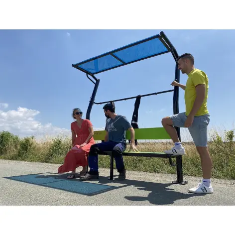 Banc urbain extérieur avec porte manteau - Aire de street workout - vue 5