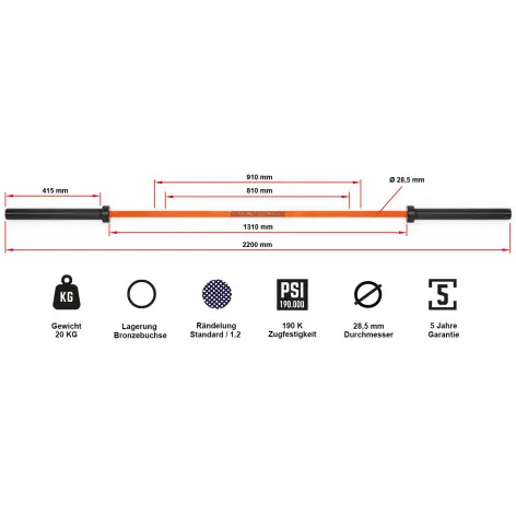 Barre de musculation olympique en céramique orange - vue 6
