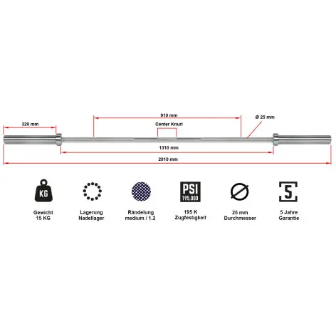 Barre d'haltérophilie de longueur 201 cm pour entrainement de weighlifting - vue 6