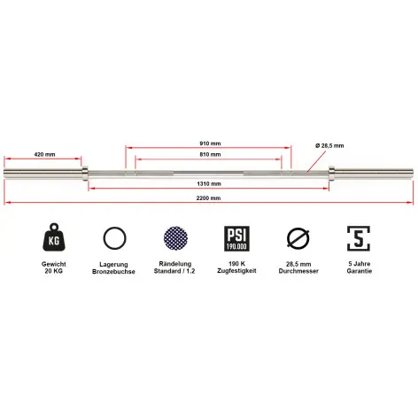 Barre droite de musculation 220 cm - vue 8