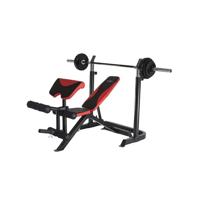 Banc de développé couché homegym réglable avec chandelles, pupitre à biceps et leg curl
