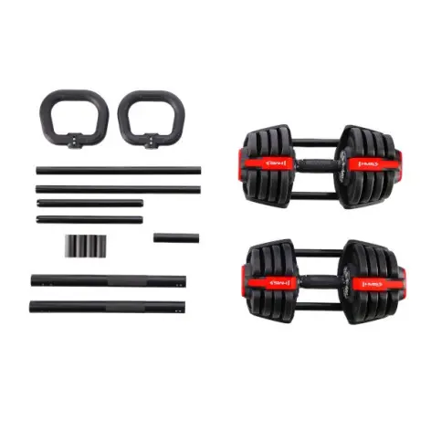 Set d'entraînement musculaire avec haltères courts, long et kettlebells - vue 2