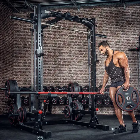Smith machine cadre guidé et poulie haute et basse avec colonne de poids intégrée - vue 3