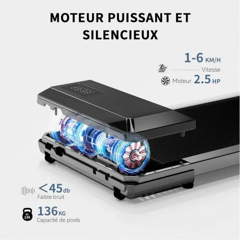 Tapis de marche compact et performant avec vitesse de 1 à 6 km/h pour cardio à domicile - vue 2