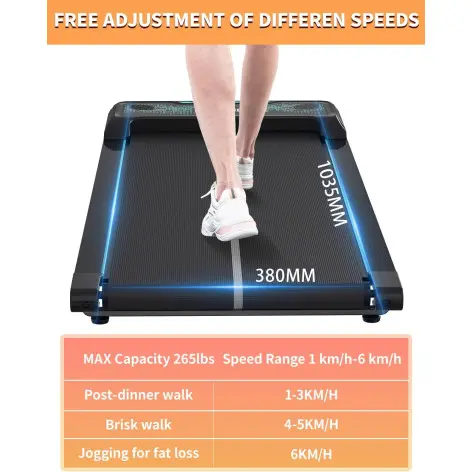Tapis roulant de marche 1 à 6 km/h avec télécommande et Bluetooth - vue 2