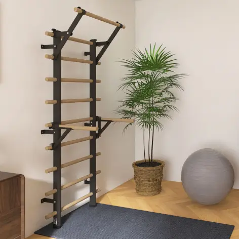 Accessoire Barre de traction en bois et acier pour espalier de musculation - vue 4