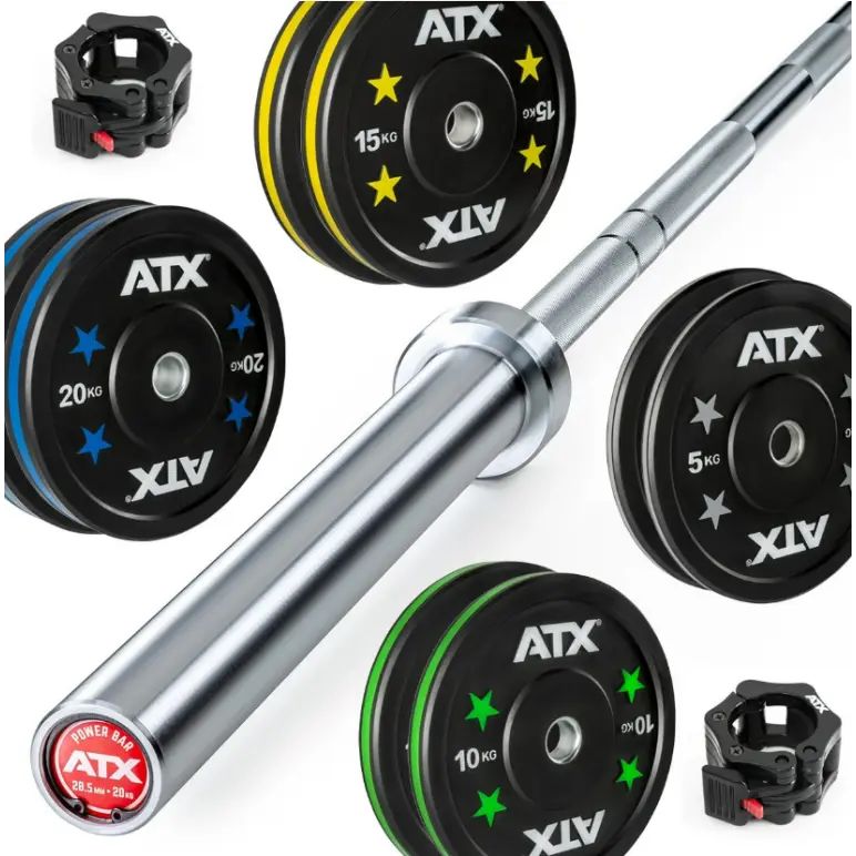 Pack barre de musculation et 100 kg de bumper plates ATX