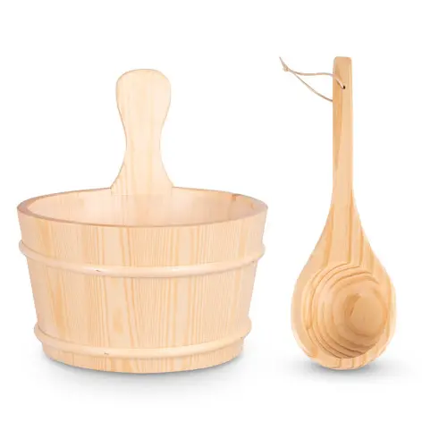 Seau et louche en bois pour sauna - vue 2