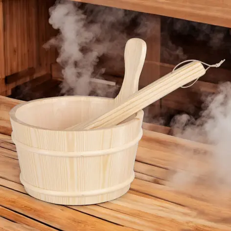 Seau et louche en bois pour sauna - vue 4