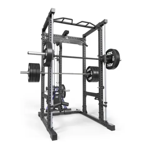Power rack cage ATX avec poulie à charge libre puis barre guidée