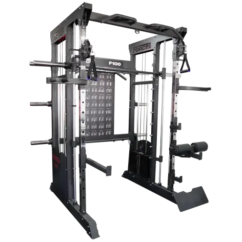 Rack polyvalent Force USA F100 V2 avec 200 kilos de plaques de poids et accessoires de training - vue 2