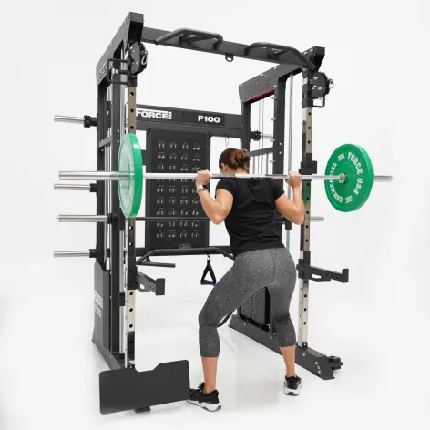 Rack polyvalent Force USA F100 V2 avec 200 kilos de plaques de poids et accessoires de training - vue 25