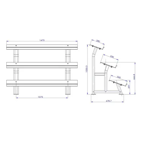 Support de rangement sur 3 étages pour haltères hexagonaux - Capacité de charge 450 kg - Titanium Strength - vue 2