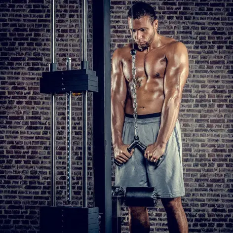 Barre à triceps 34 cm en forme de V avec revêtement caoutchouc - vue 2