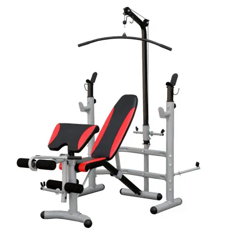 Banc multifonctions poulie + chandelles + barre droite avec poids - vue 2