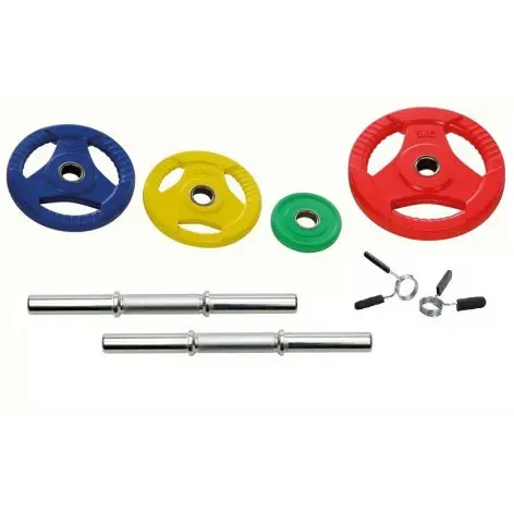 Kit standard 40 kg paire d'haltères courtes et poids caoutchouc à poignées - vue 2