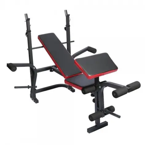Banc homegym complet réglable avec chandelles et options pupitre à biceps, écarté couché et leg extension