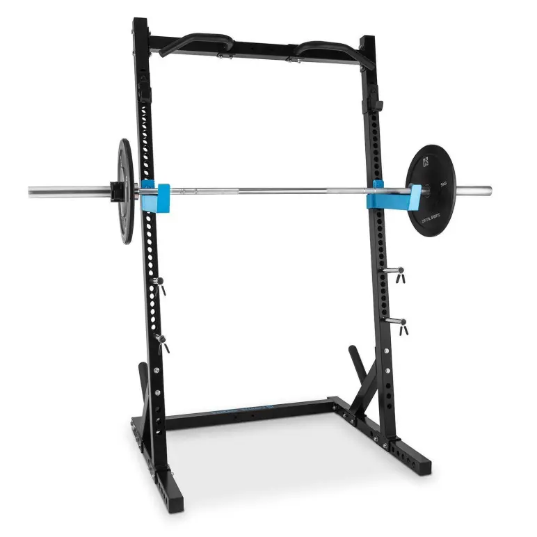 Station half rack 850 kg avec barre de traction et safety spotters